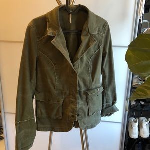 Free People army green denim jacket, sz S